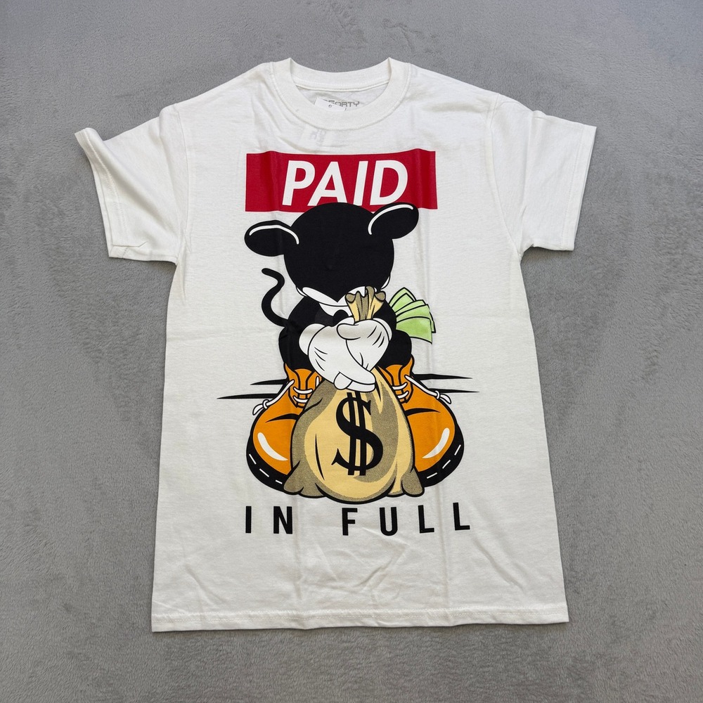 3Forty Inc Paid In Full T Shirt Mens Small White Mickey Money Graphic Streetwear